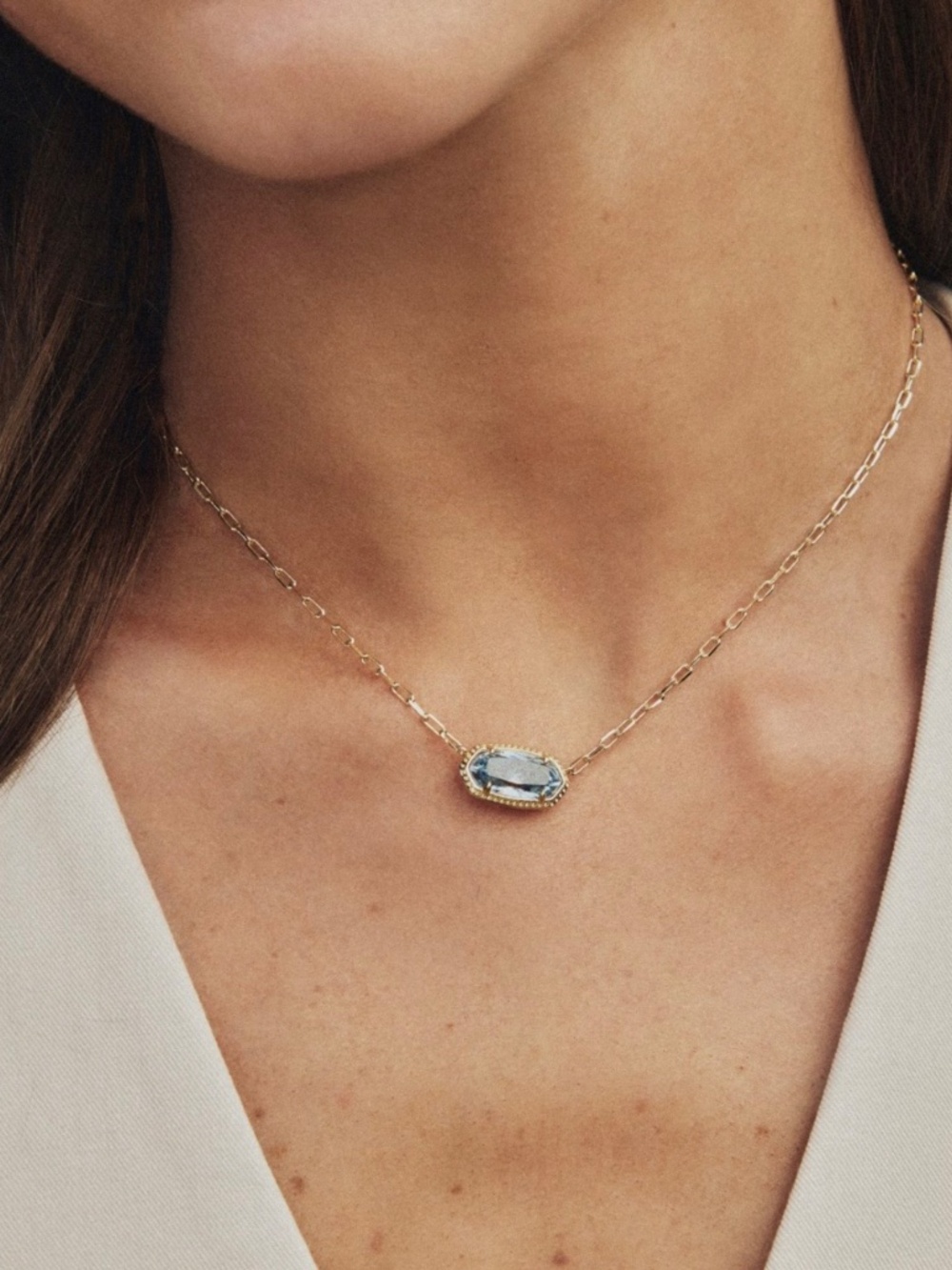 Kendra Scott Elisa Luxe Gold Short Pendant Necklace in Light Blue CZ - Picture 2 of 6